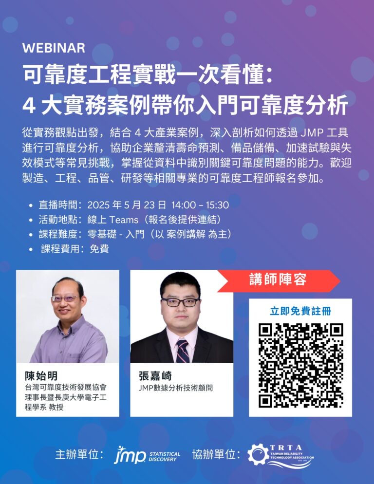 2025/5/23 (五) 可靠度工程實戰一次看懂：4 大實務案例帶你入門可靠度分析